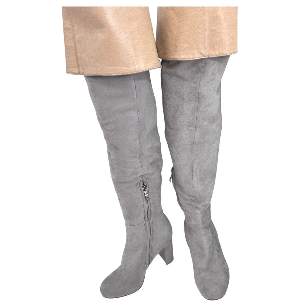 EGO Gray Faux Suede Over the Knee Boots Women's Size 7 Block Heel City Chic